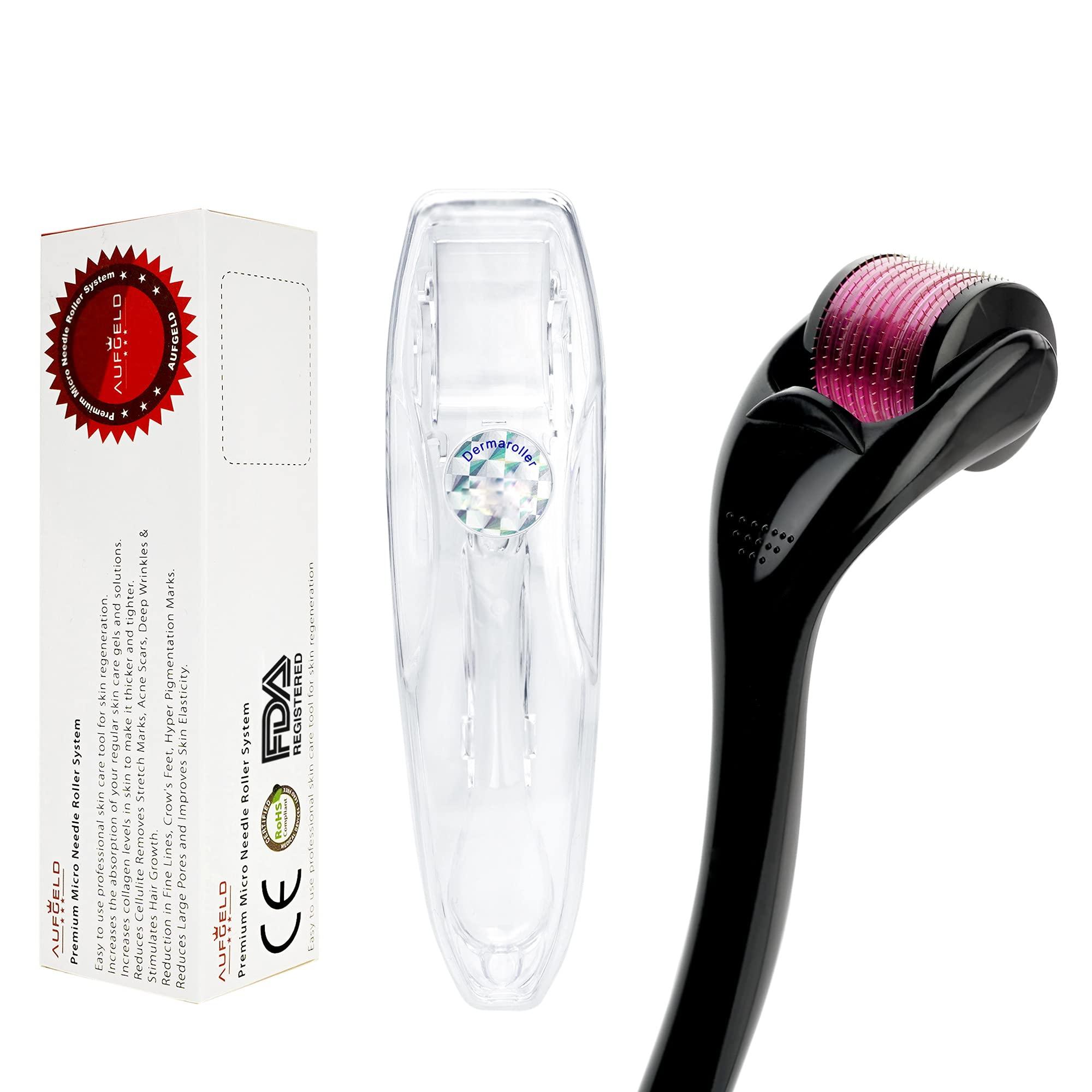 AUFGELD AG540 Titanium Microneedle 540 Needles 0.5mm Derma Roller Skin Care for Face Facial Wrinkles Hair Loss Stretch Marks Hair Regrowth Micro Needles Professional Microneedling Derma Needling Kit